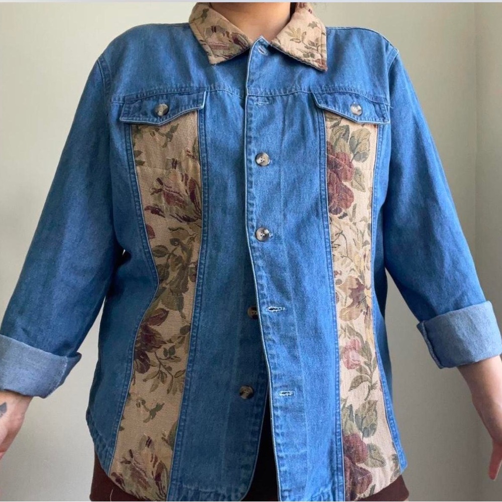 Floral Tapestry Patchwork Denim Jacket - image 2